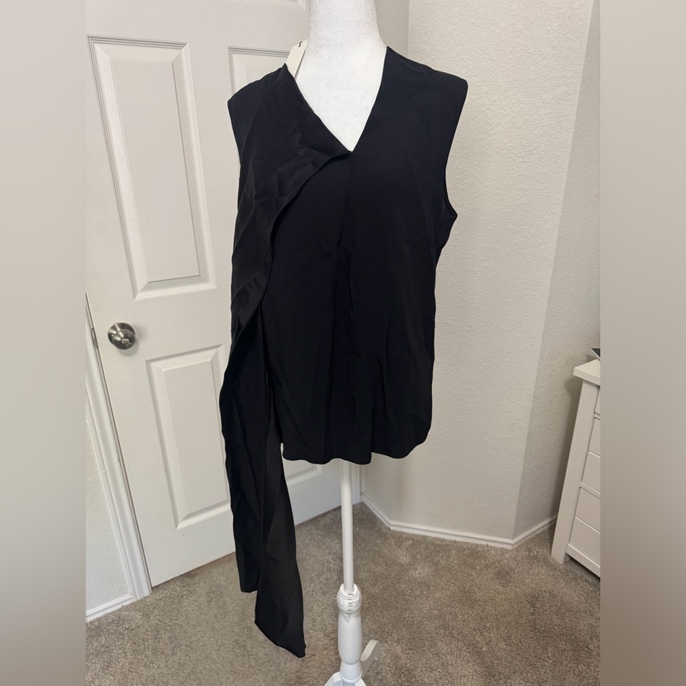 Adam Lippes Black Crepe Scarf Wrap Shell Sleeveless Blouse Size 8 - Picture 5 of 14